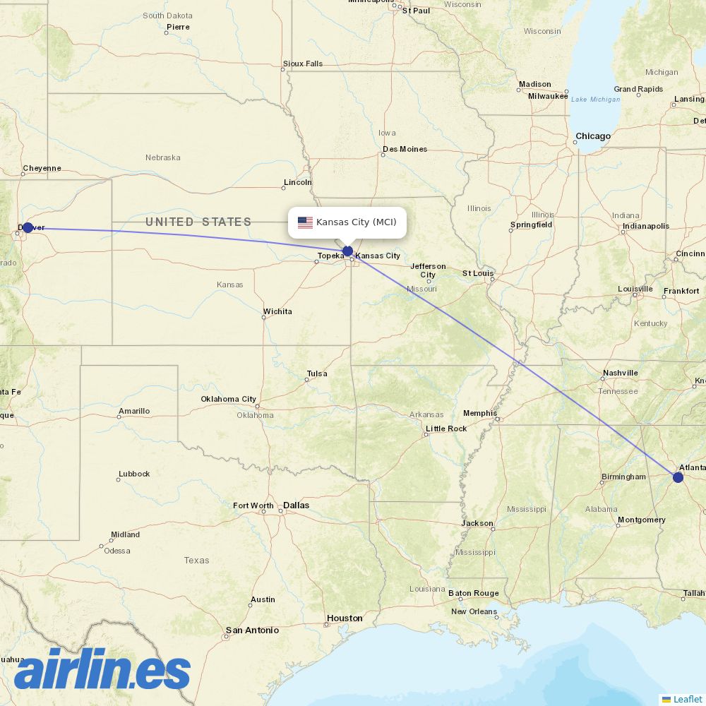 Frontier Airlines from Kansas City International Airport destination map