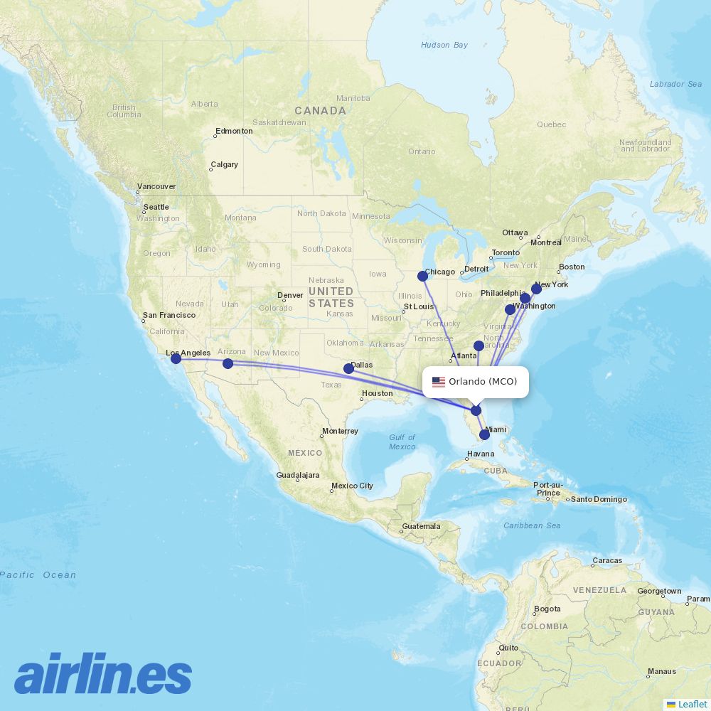 American Airlines from Orlando International destination map