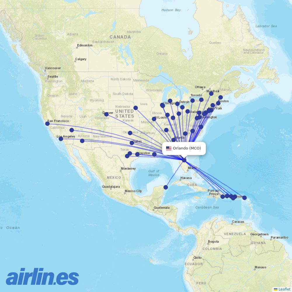 Frontier Airlines from Orlando International destination map