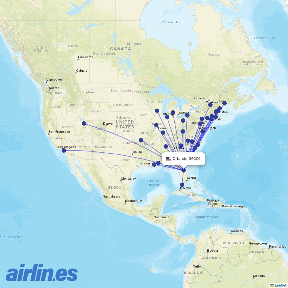 Breeze Airways from Orlando International destination map