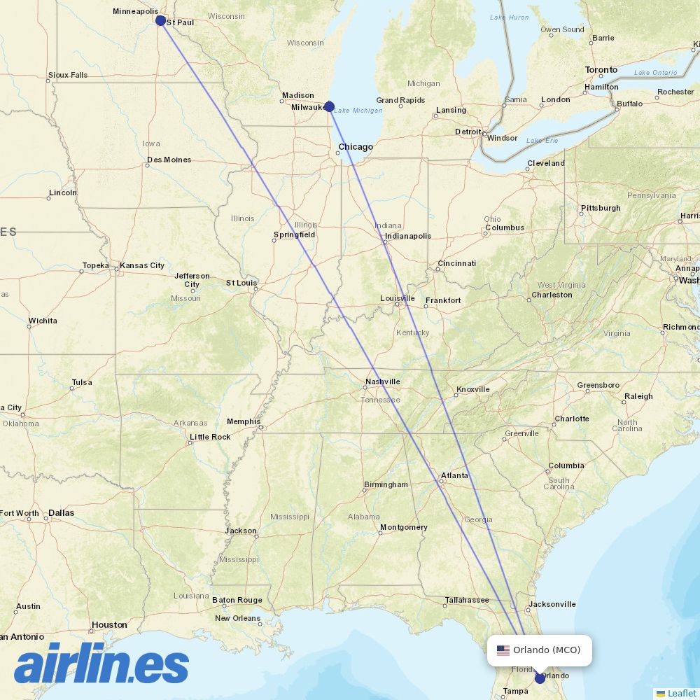 Sun Country Airlines at MCO route map