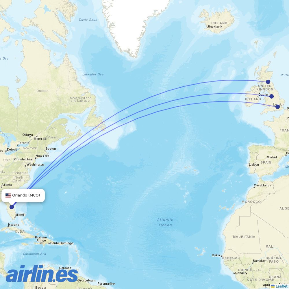 Virgin Atlantic at MCO route map