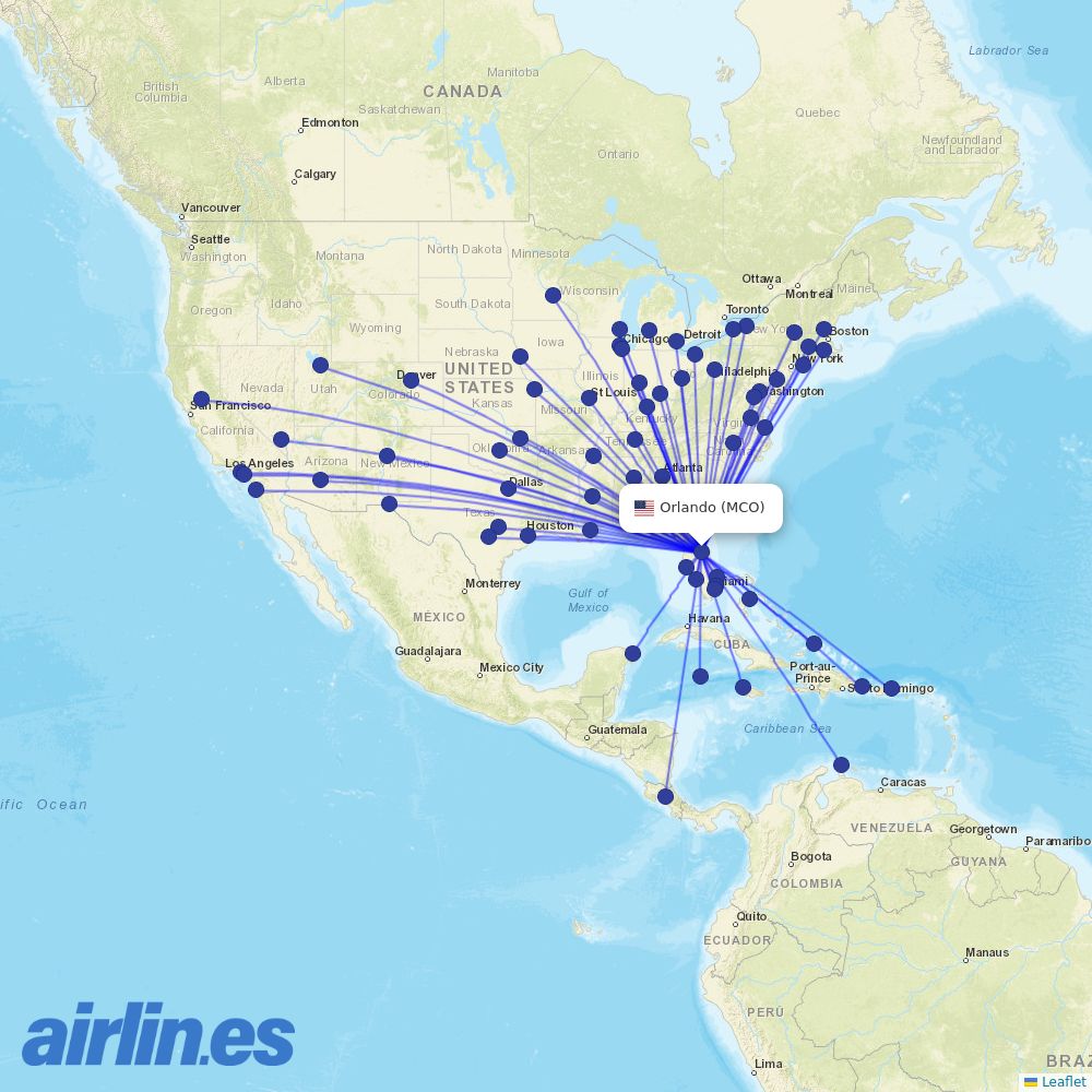 Southwest at MCO route map
