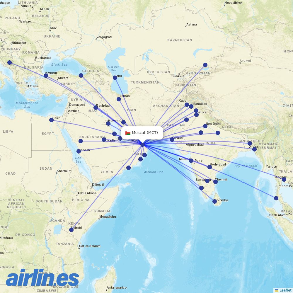 Salam Air from Seeb International destination map