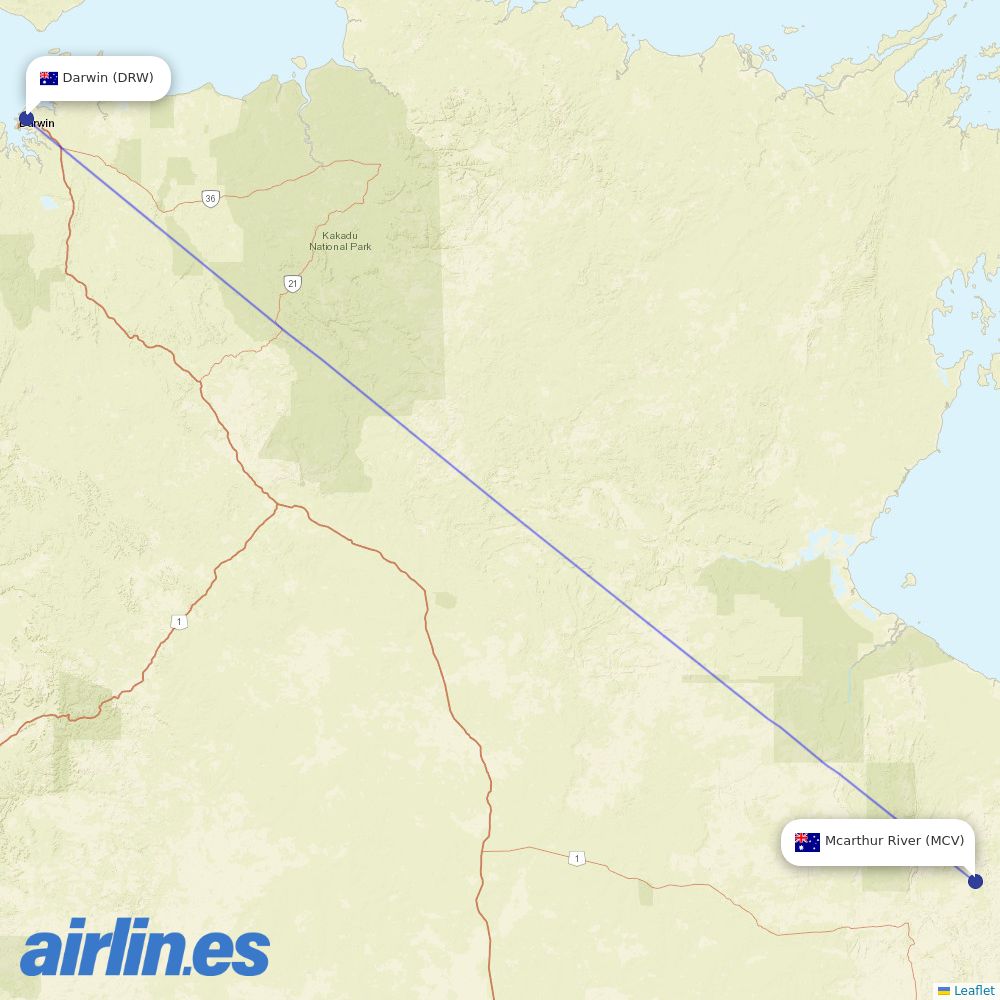 Airnorth from Mcarthur River destination map