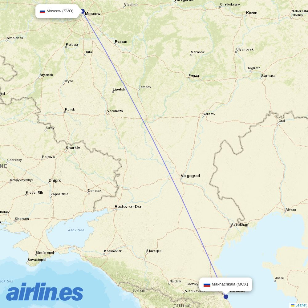 Smartavia from Makhachkala Airport destination map