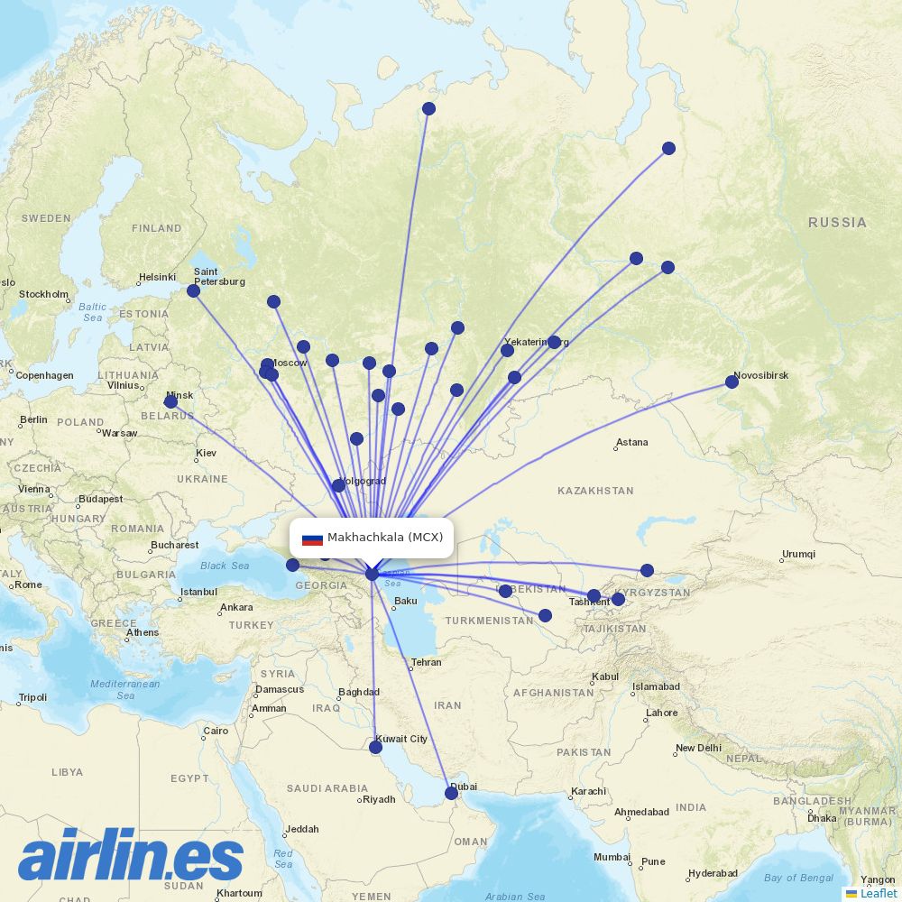Nordwind Airlines from Makhachkala Airport destination map
