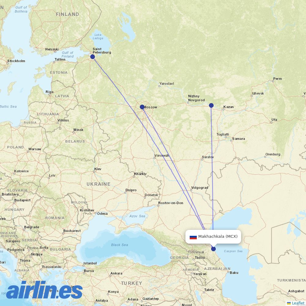 Aeroflot from Makhachkala Airport destination map