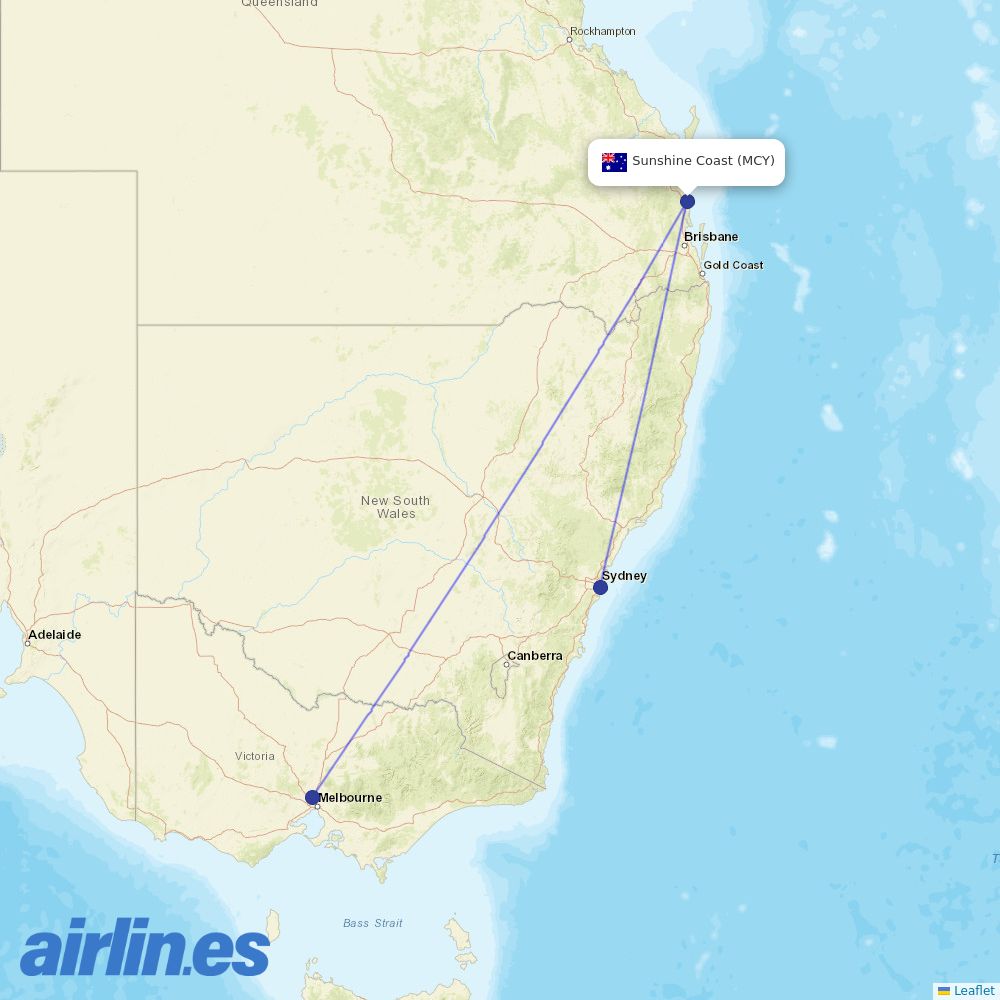 Virgin Australia at MCY route map