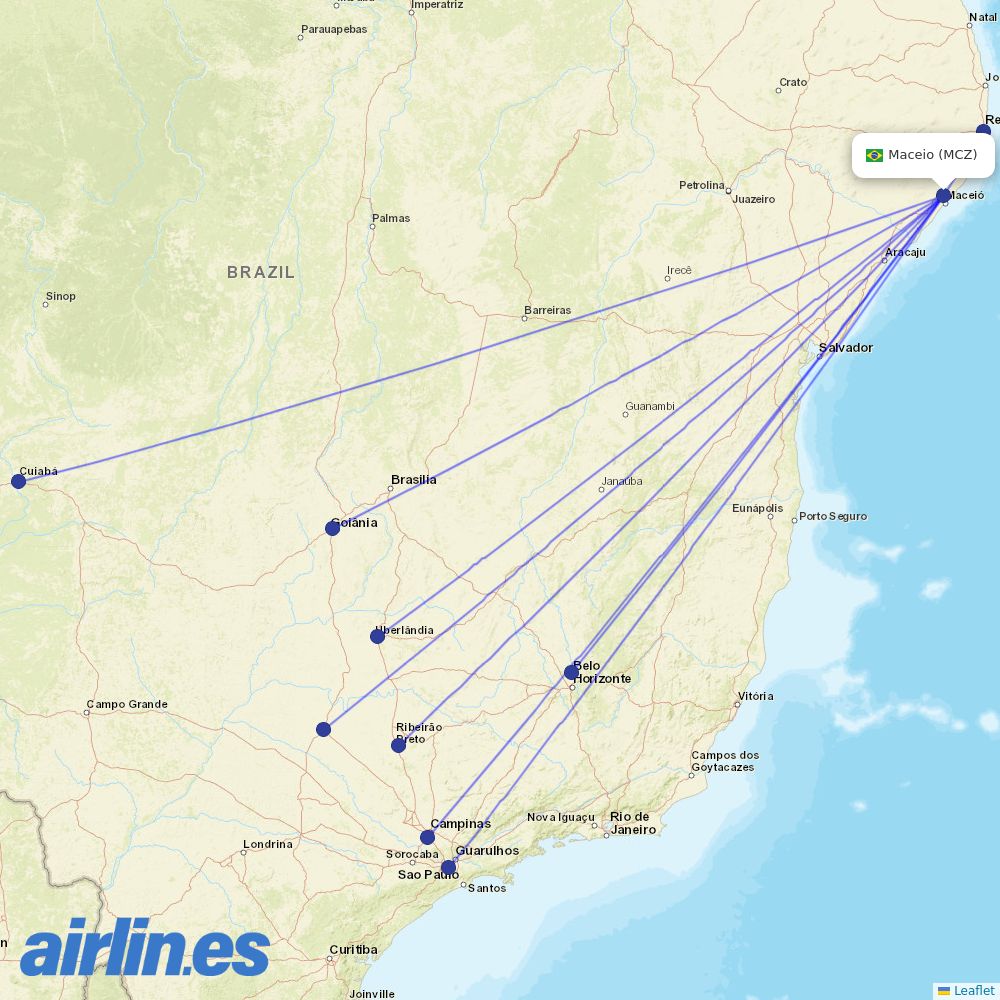Azul from Zumbi Dos Palmares destination map