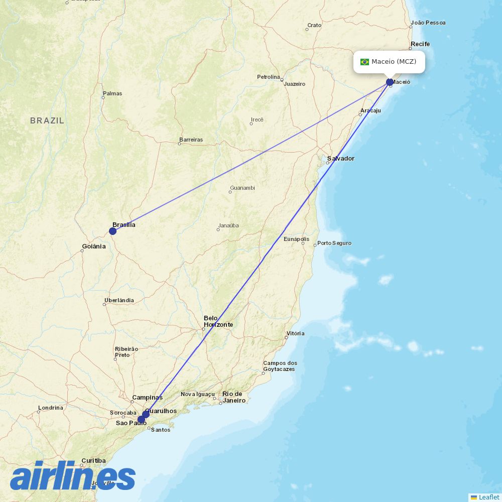 LATAM Airlines from Zumbi Dos Palmares destination map