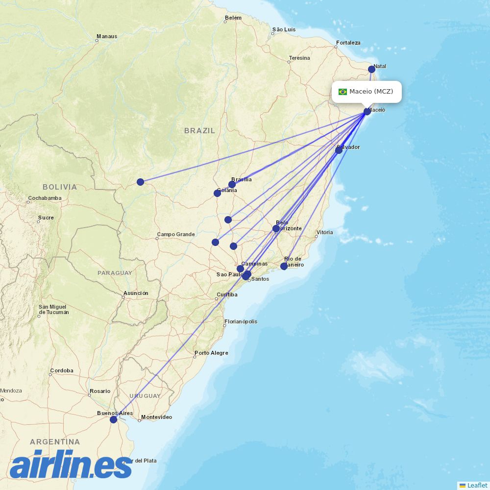 TAP Portugal from Zumbi Dos Palmares destination map