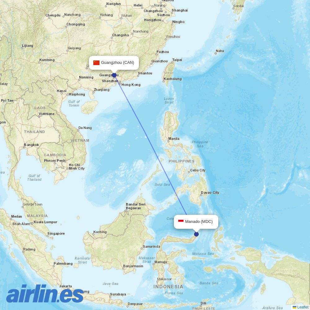 China Southern Airlines from Sam Ratulangi destination map