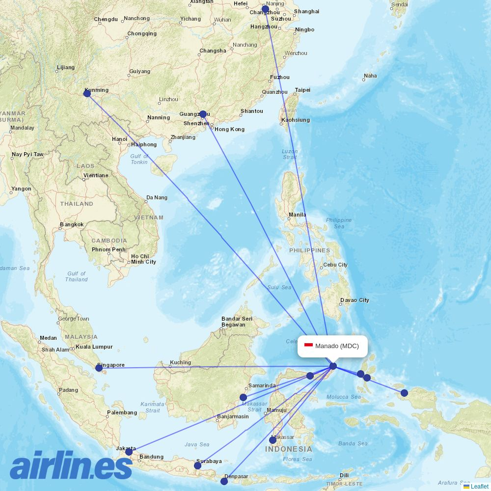 Batik Air from Sam Ratulangi destination map