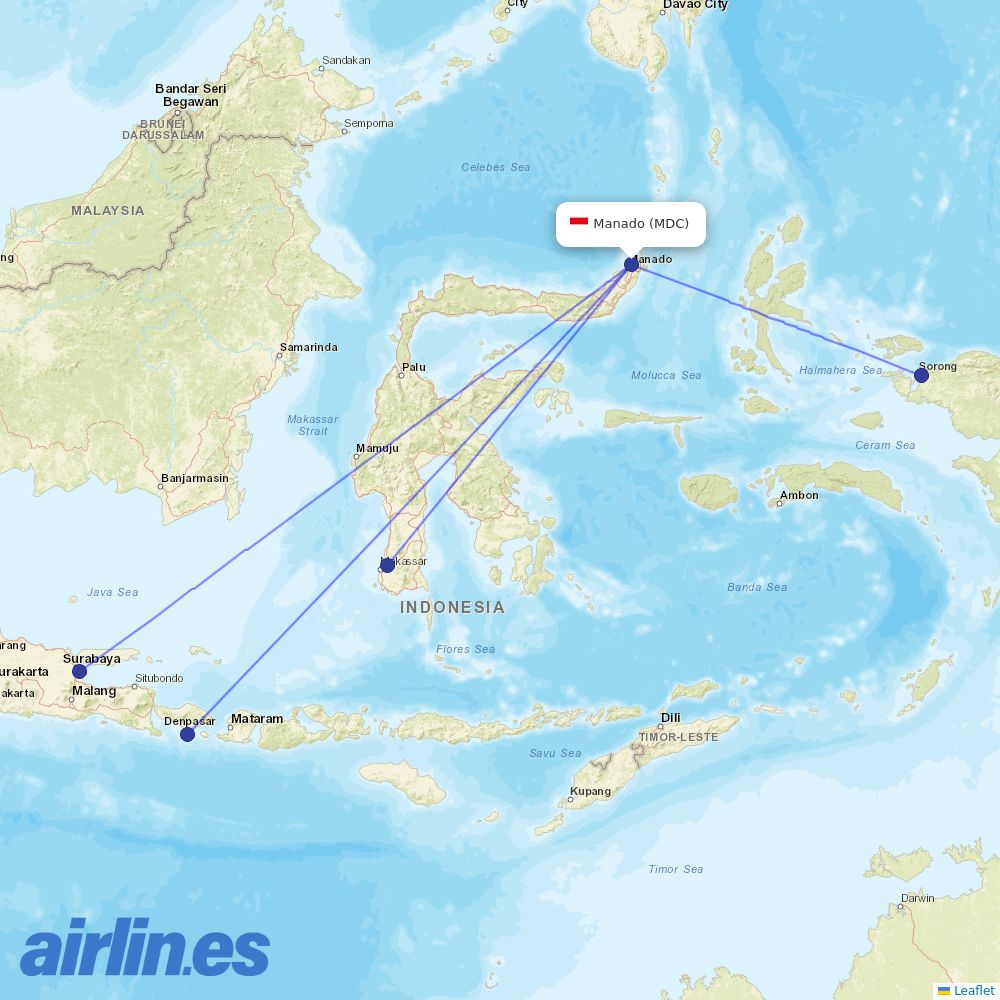 Lion Air from Sam Ratulangi destination map