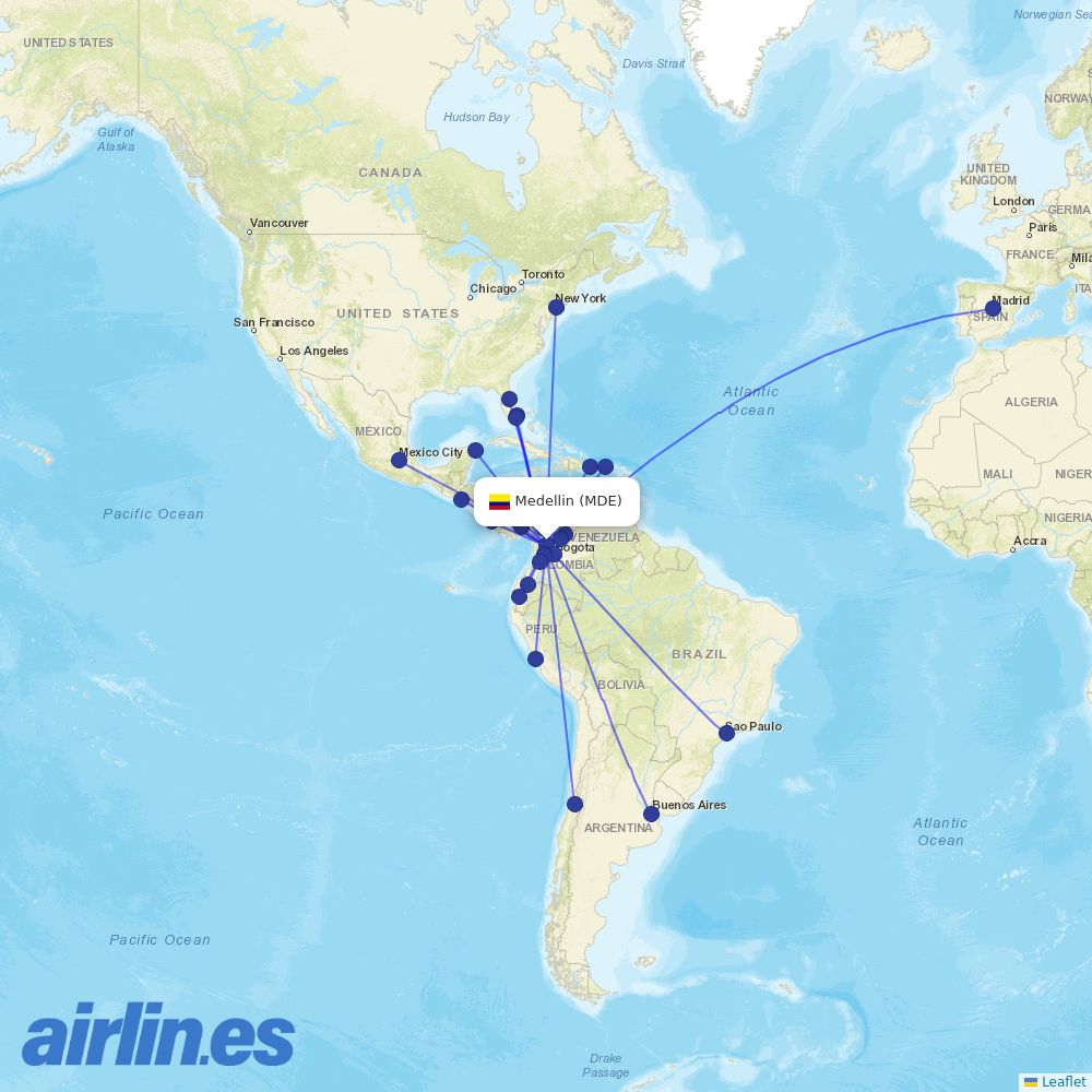 AVIANCA at MDE route map