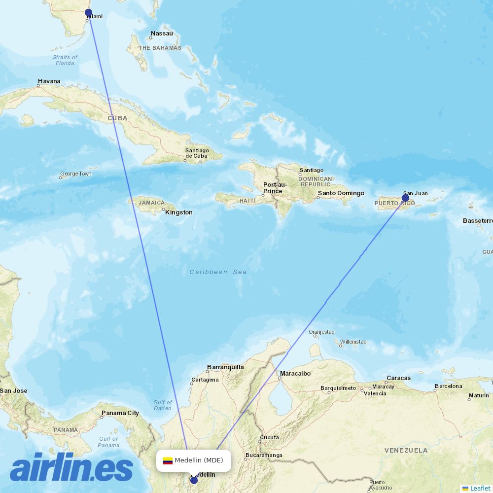 JetBlue Airways from Jose Maria Cordova destination map