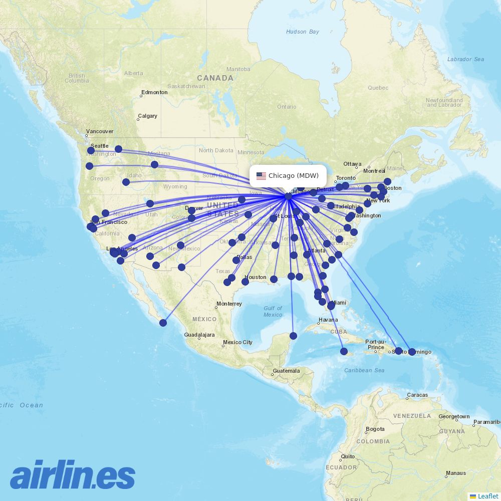 Southwest at MDW route map