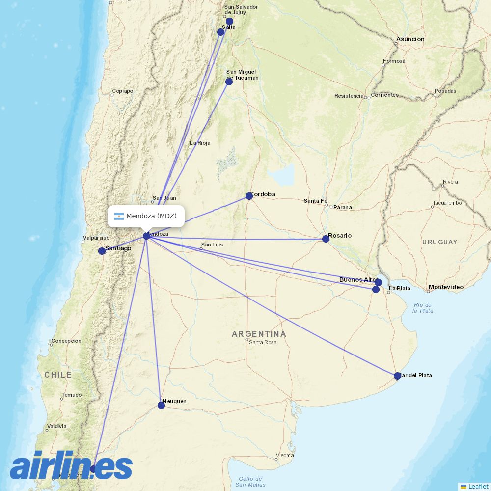 Aerolineas Argentinas at MDZ route map