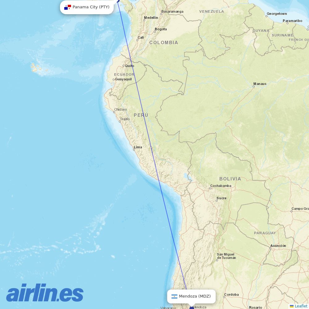Copa Airlines from El Plumerillo destination map