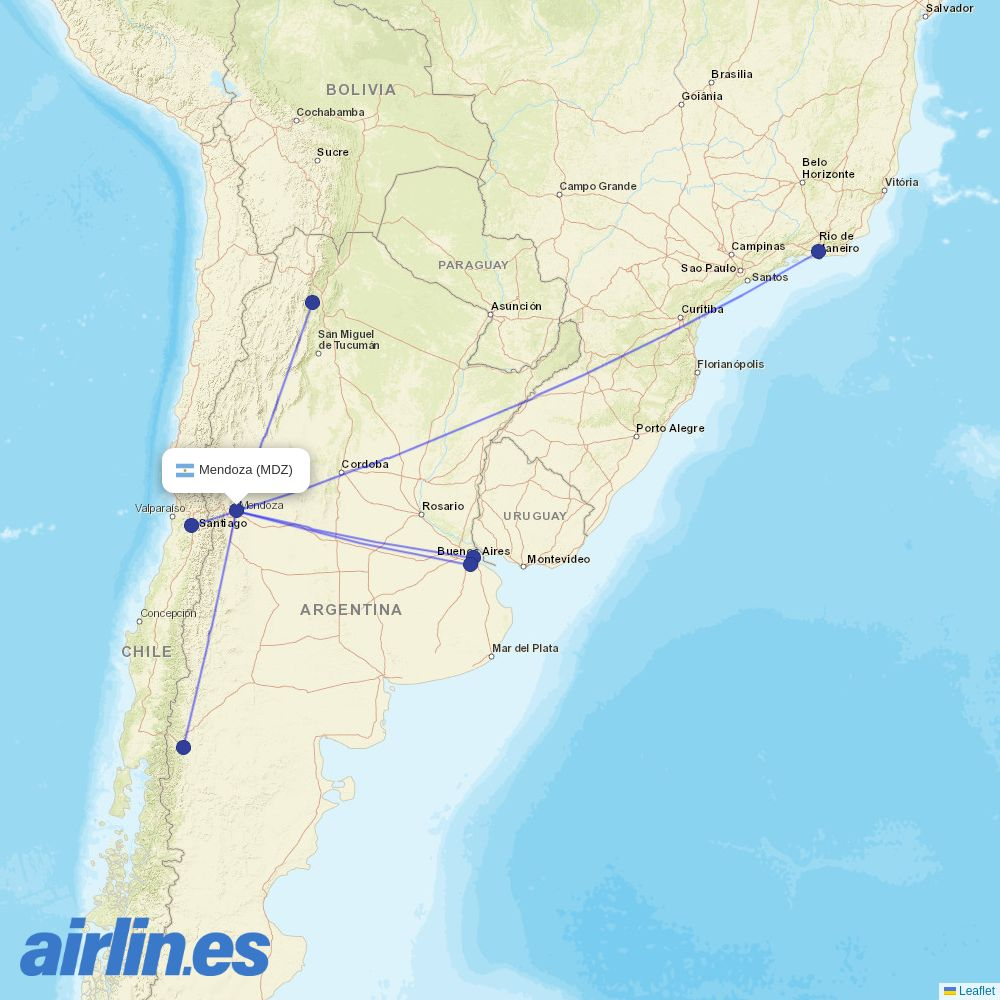 JetSMART from El Plumerillo destination map