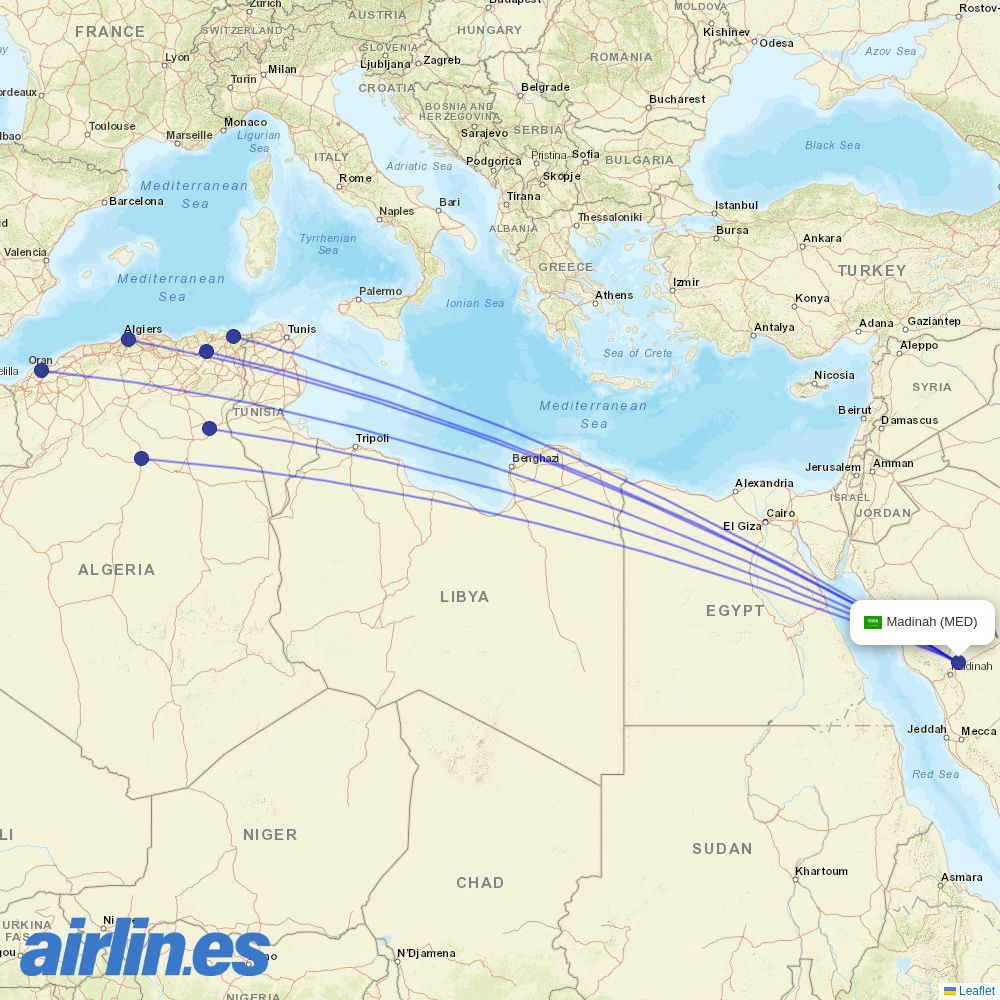 Air Algerie from Madinah destination map