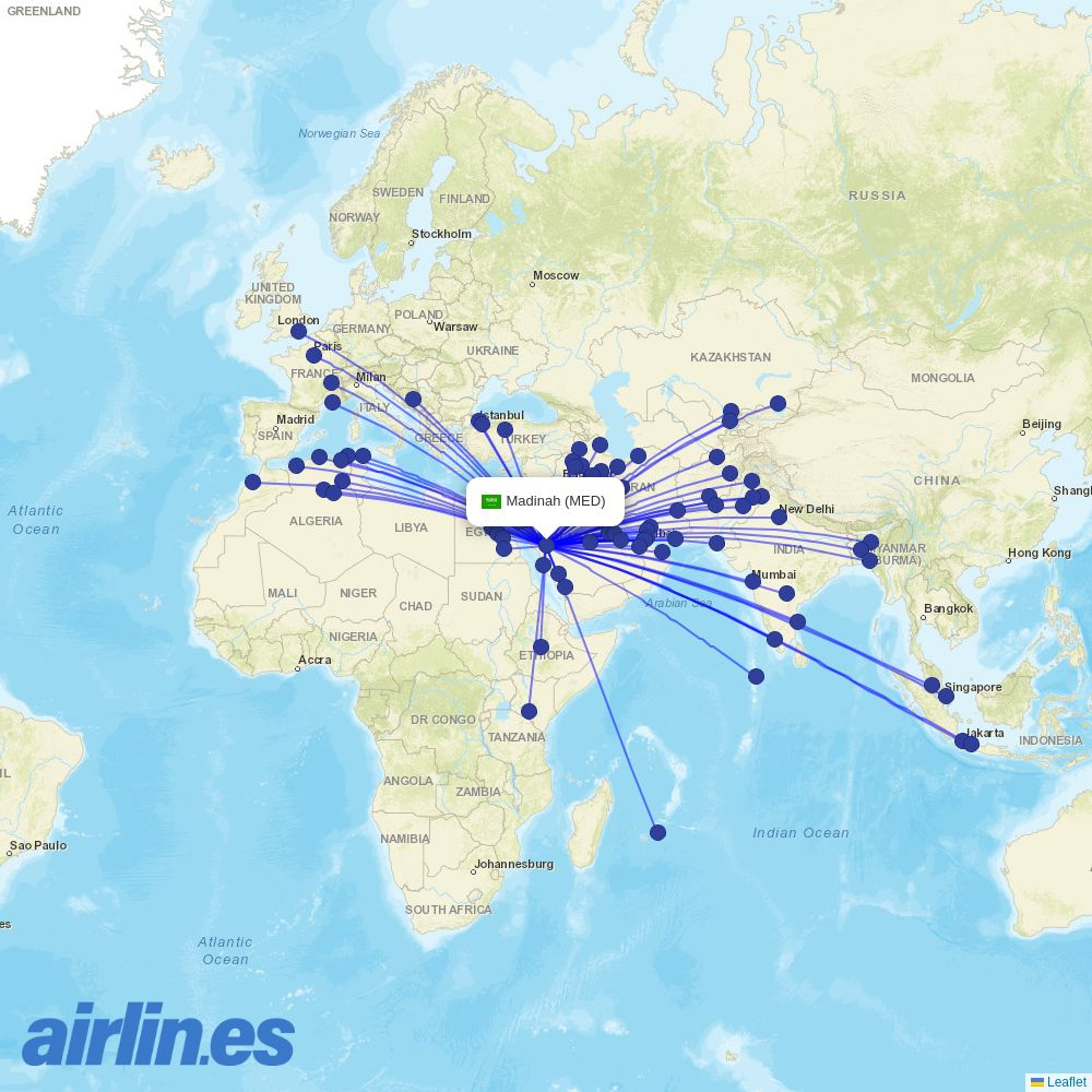 Iraqi Airways at MED route map