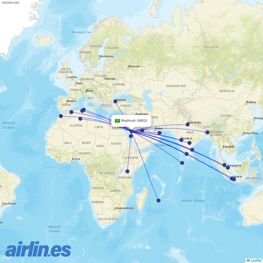 Saudia at MED route map