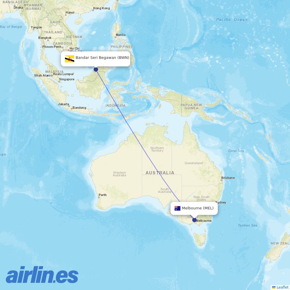 Royal Brunei Airlines at MEL route map