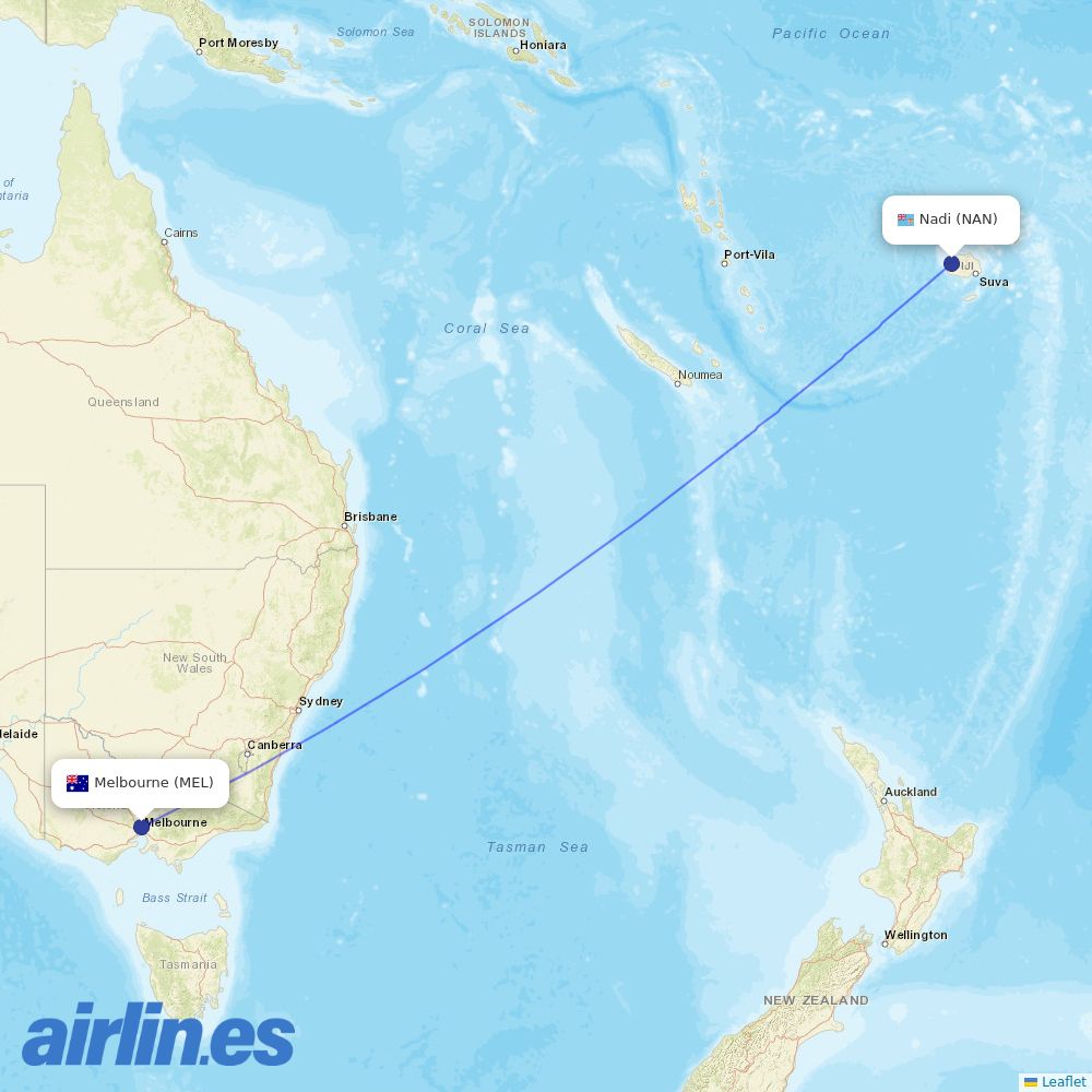 Fiji Airways at MEL route map