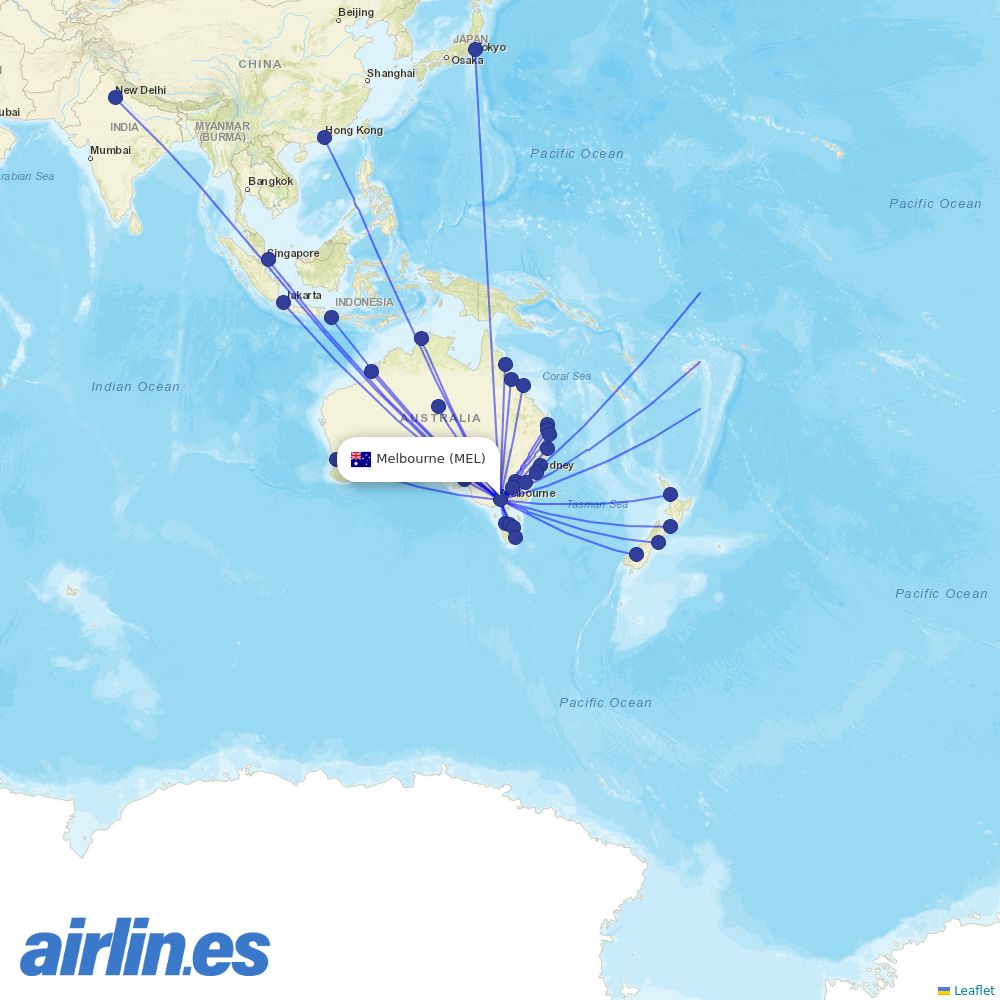 Qantas at MEL route map