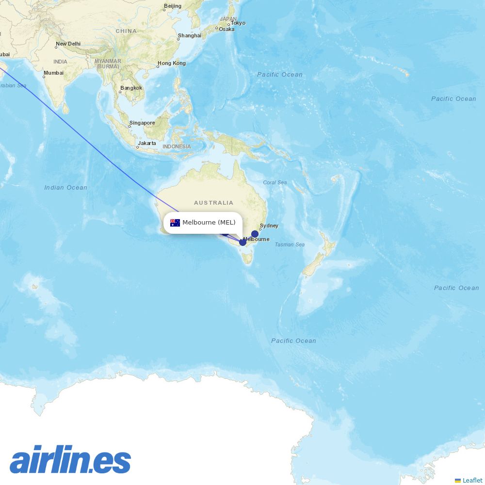 Qatar Airways from Melbourne International destination map