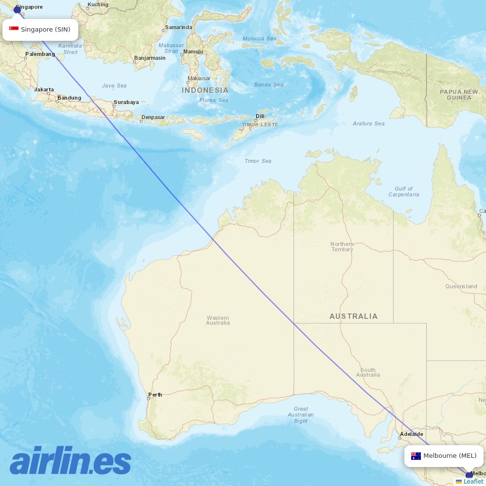 Singapore Airlines at MEL route map