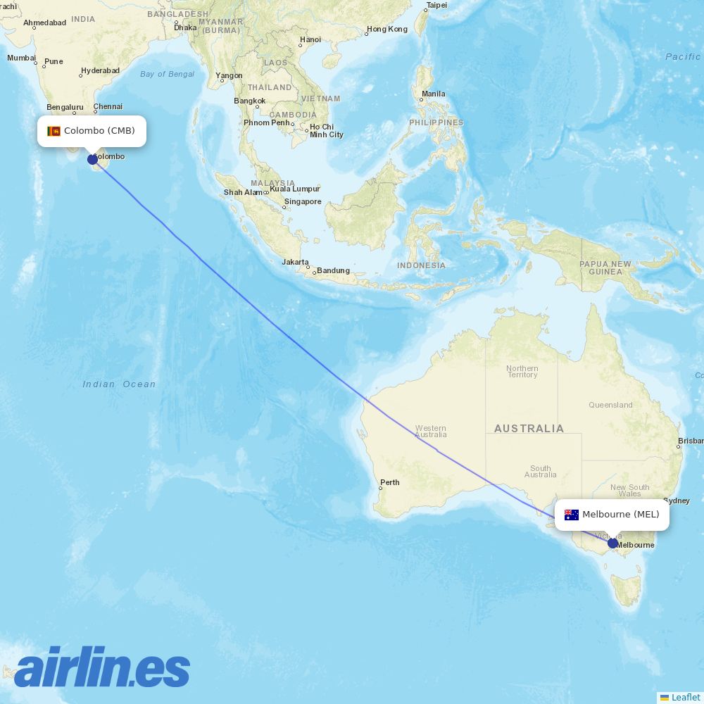 SriLankan Airlines at MEL route map