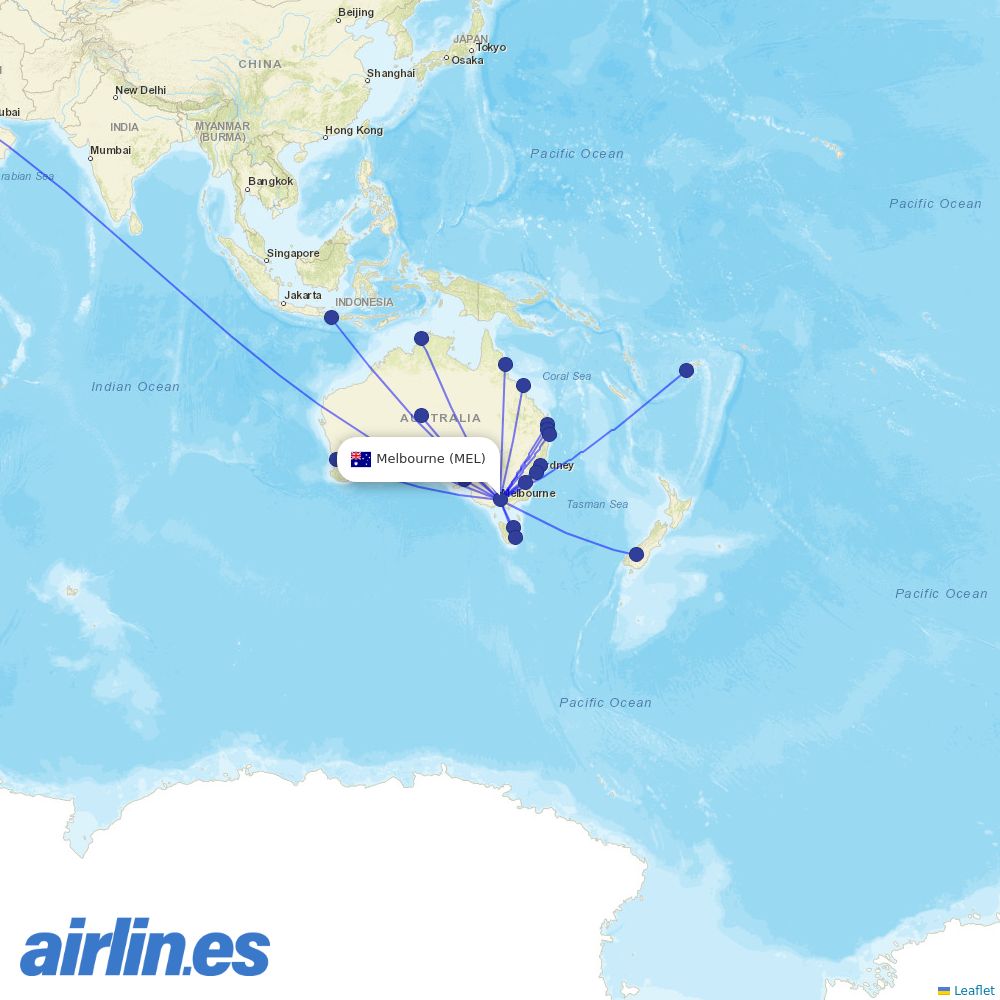 Virgin Australia at MEL route map