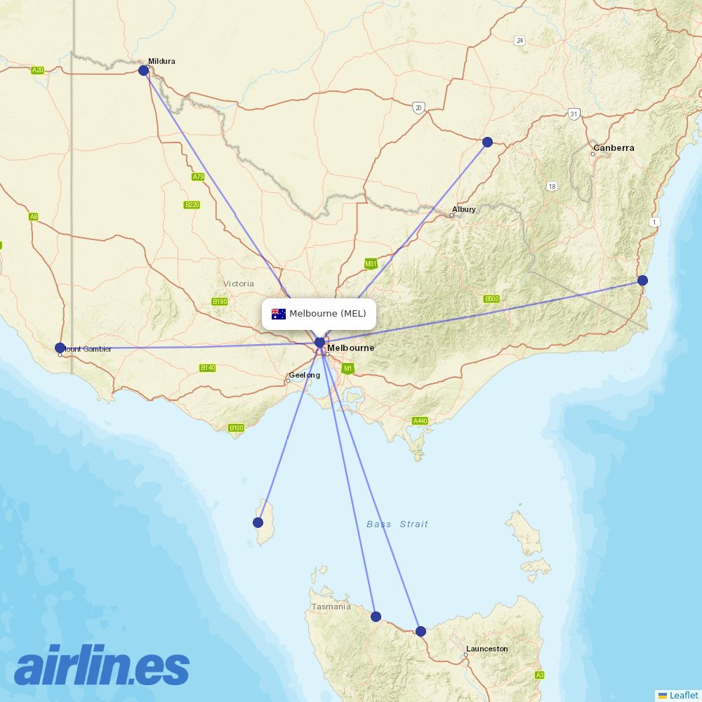 Rex Airlines from Melbourne International destination map