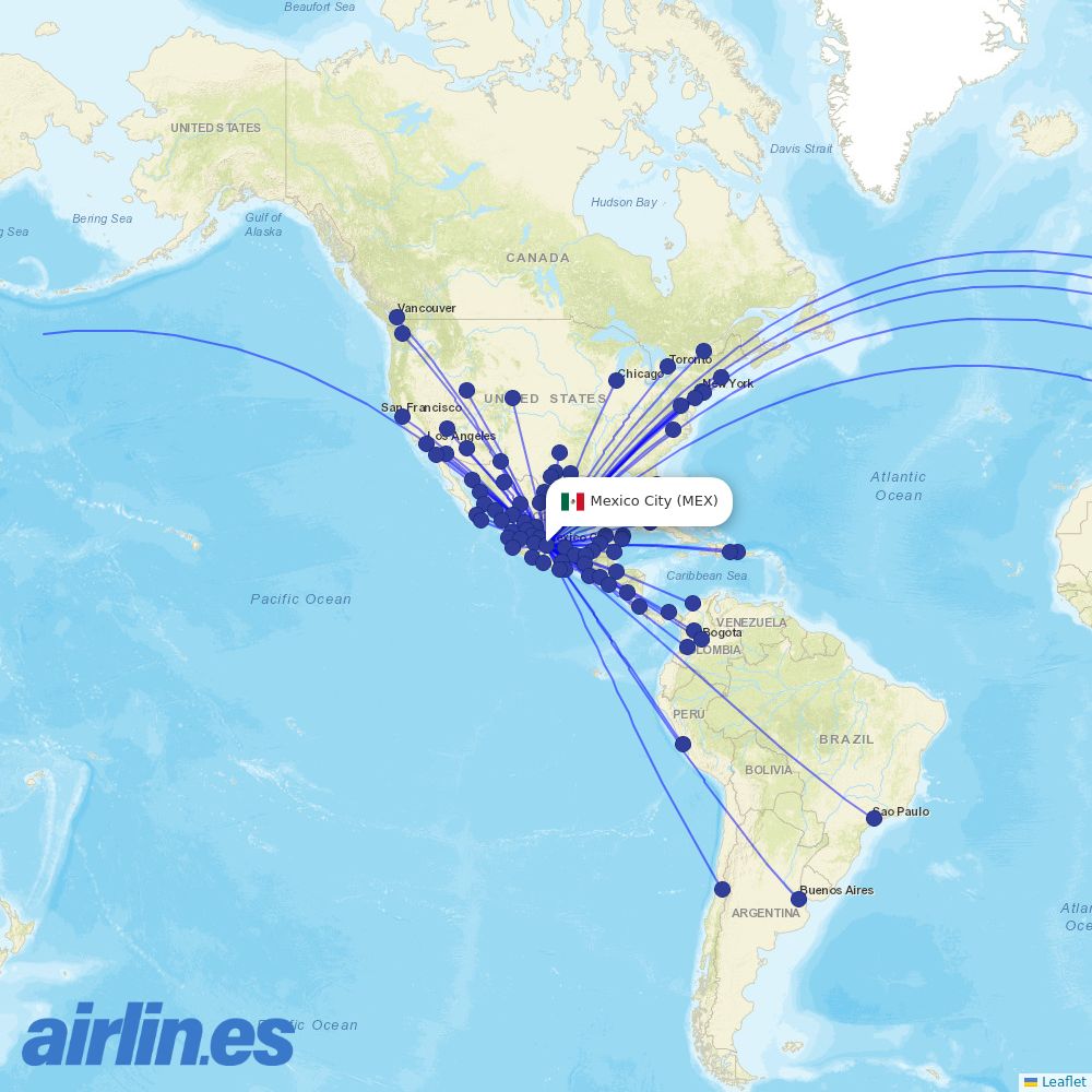 Aeromexico at MEX route map