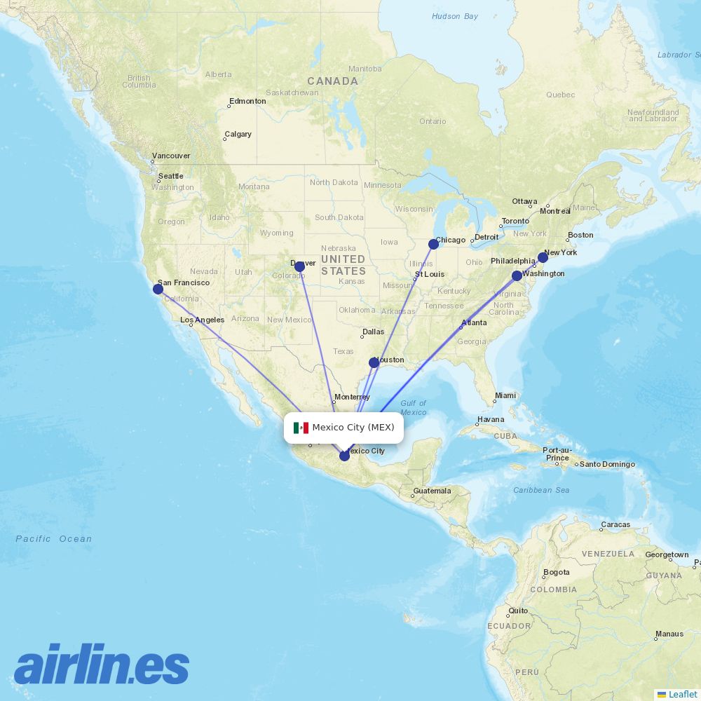 United Airlines from Mexico City International Airport destination map