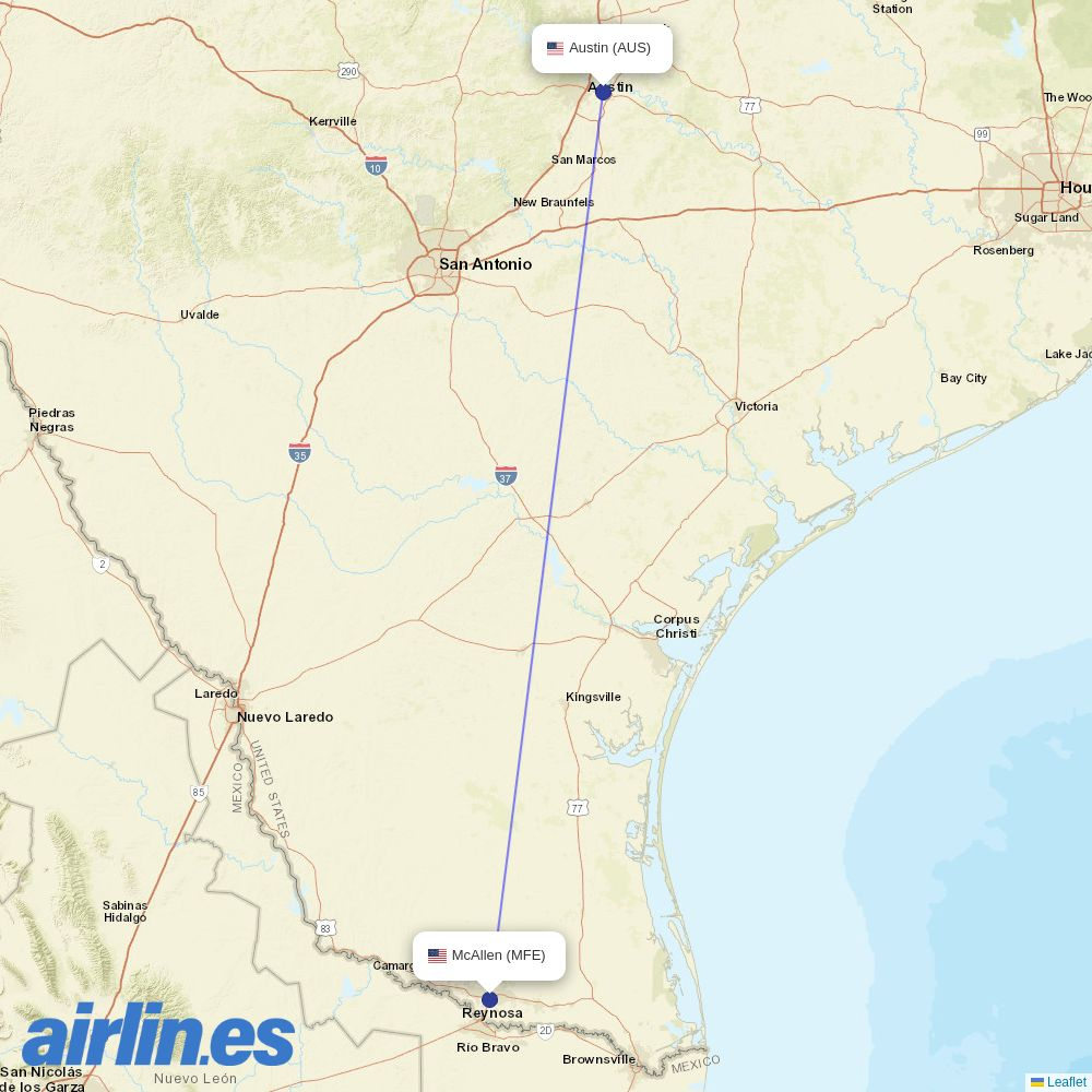 Delta Air Lines from Mc Allen Miller International destination map