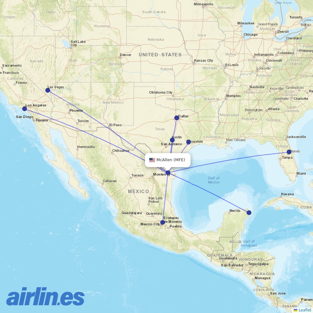 Allegiant Air from Mc Allen Miller International destination map
