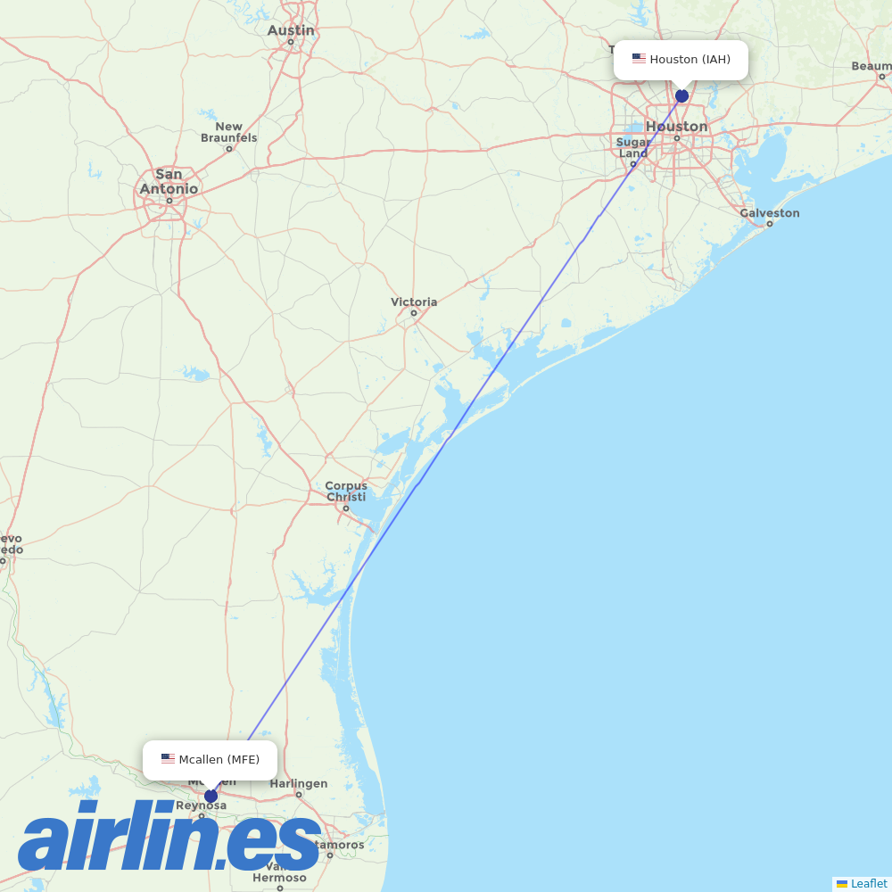 United Airlines from Mc Allen Miller International destination map