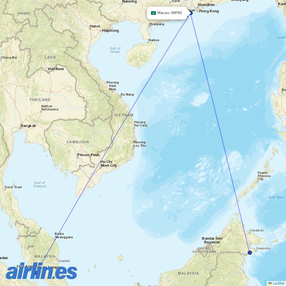 AirAsia from Macau International destination map