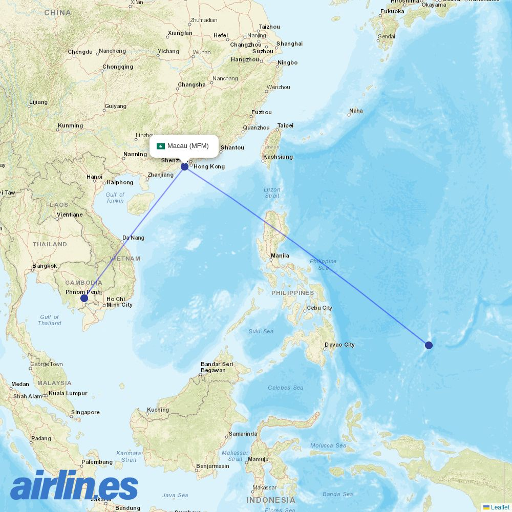 Cambodia Airways from Macau International destination map