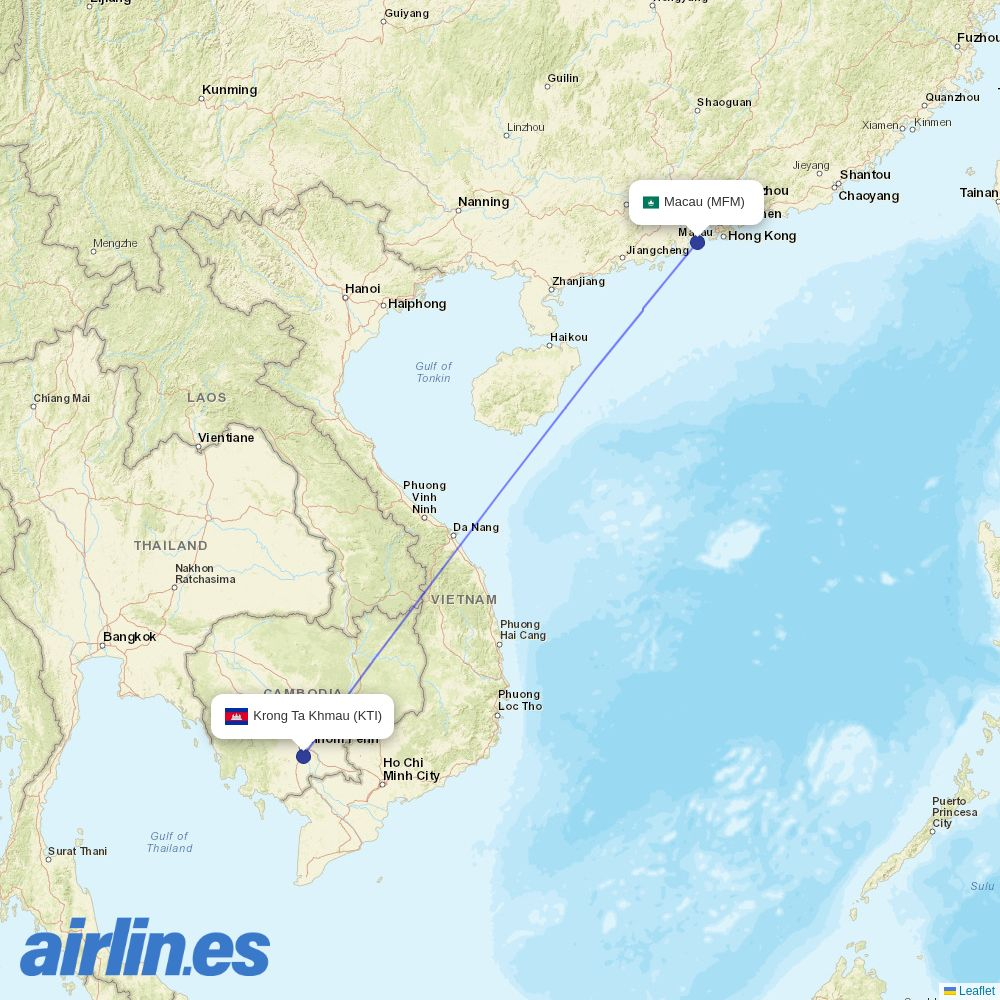 Sky Angkor Airlines from Macau International destination map