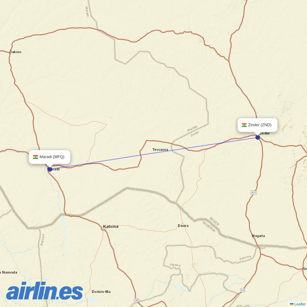 Niger Airlines at MFQ route map