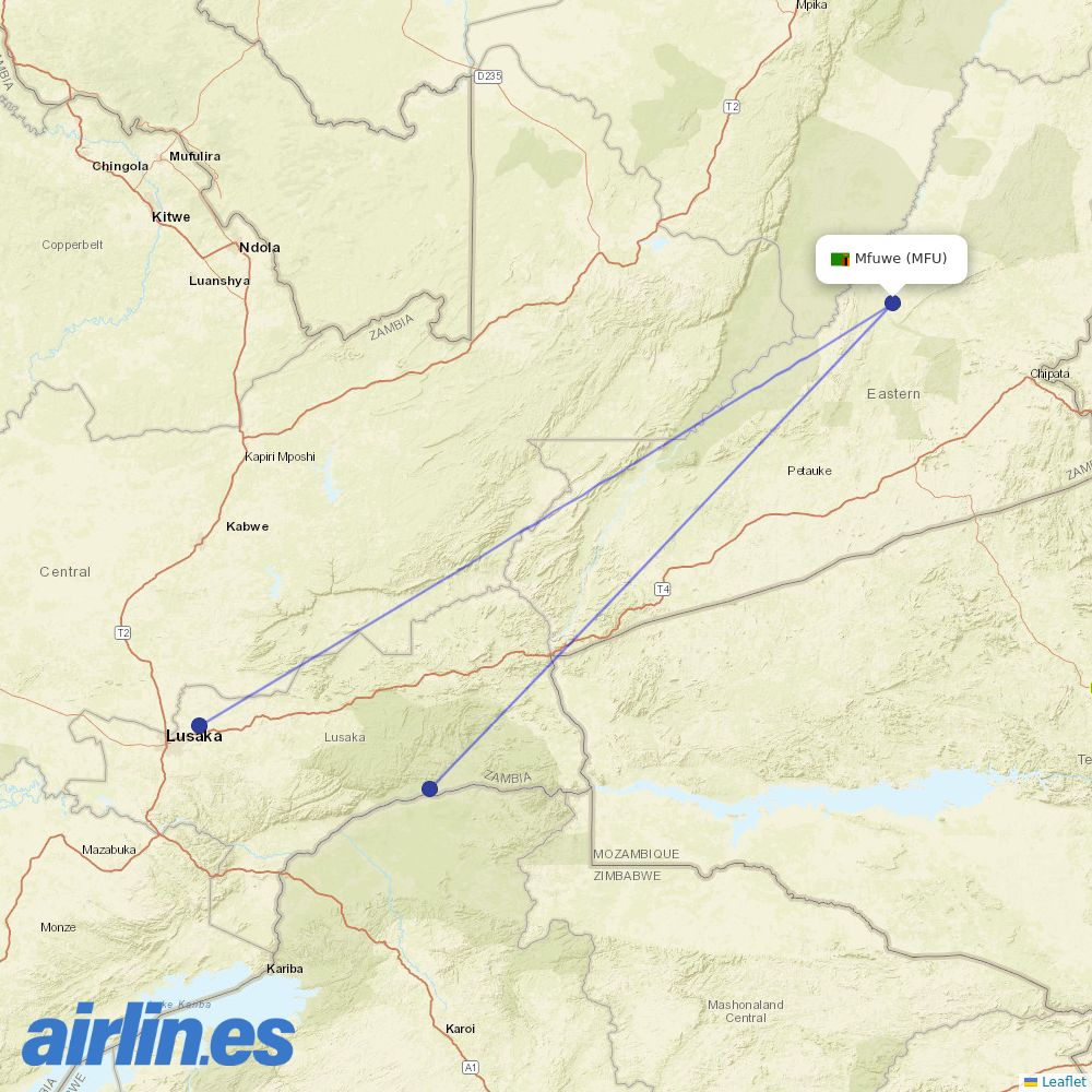 Proflight Zambia at MFU route map