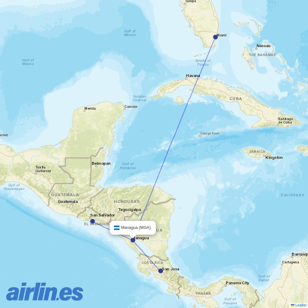 AVIANCA from Managua International destination map