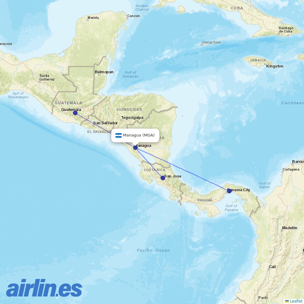 Copa Airlines from Managua International destination map