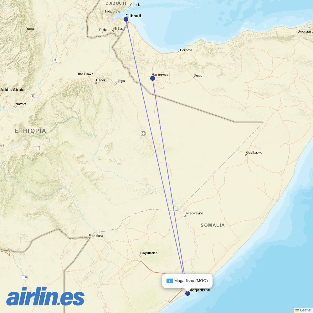 Air Djibouti at MGQ route map