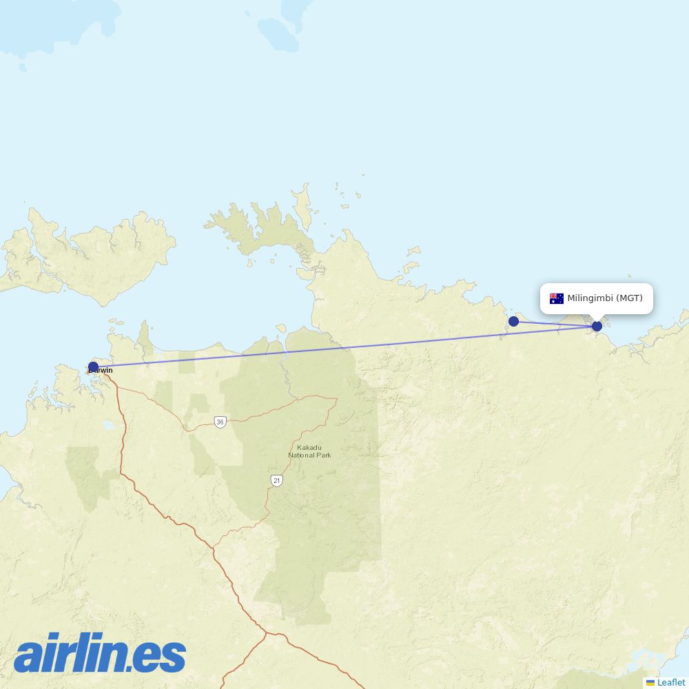Airnorth from Milingimbi destination map